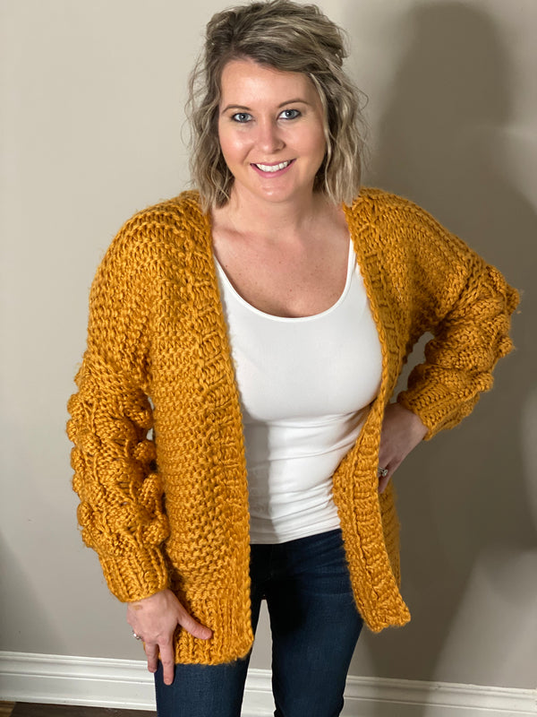 Popcorn Sleeves Knitted Cardigan