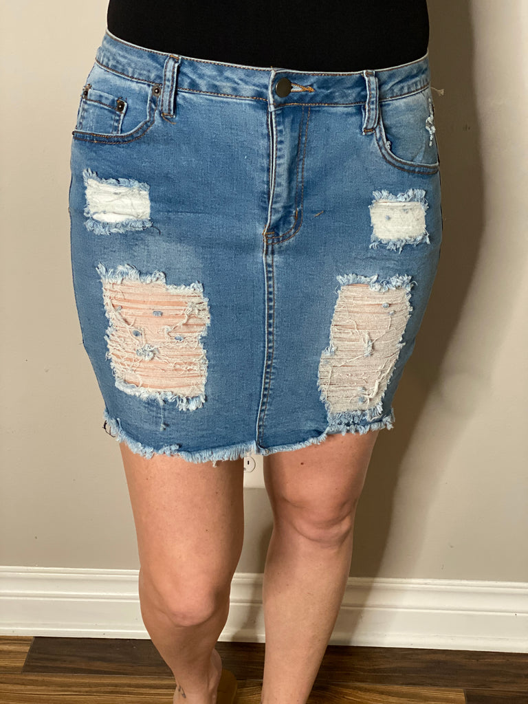 Distressed Denim Skirt