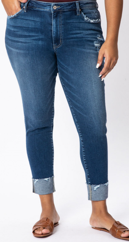 Gemma High Rise Ankle Skinny Jeans With Folded Hem