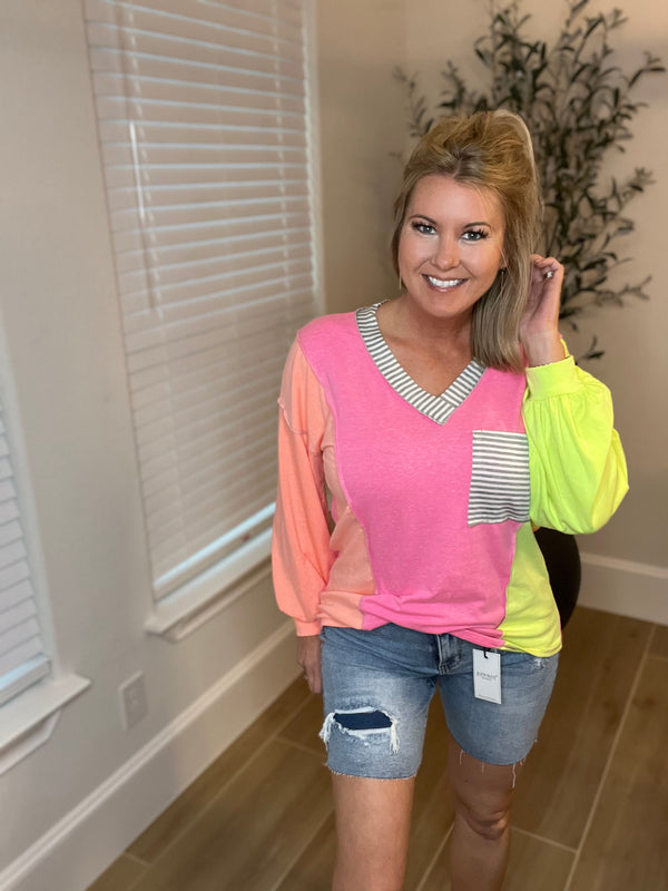 Coral Pink Yellow Top